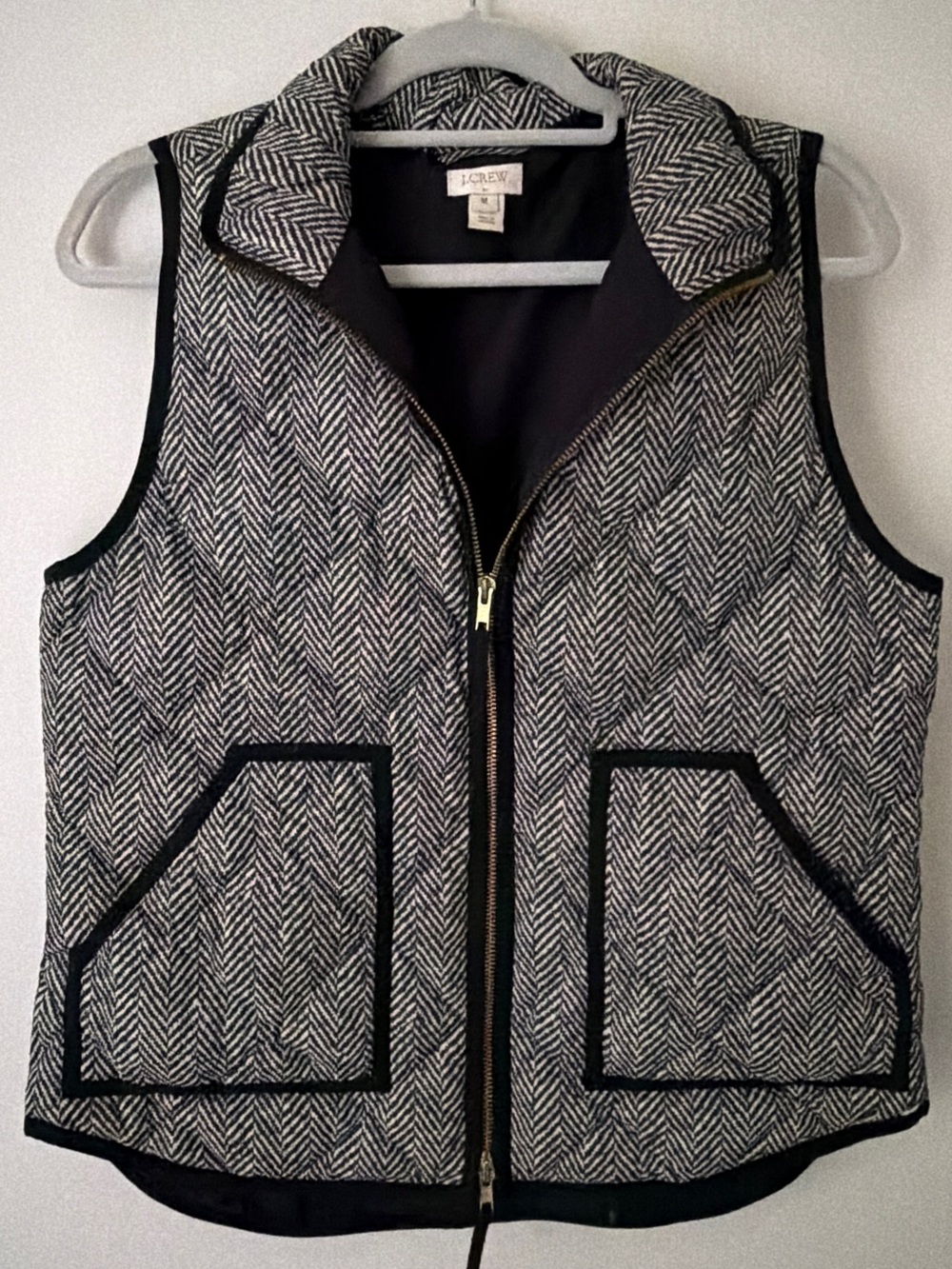 J. Crew Black & White Herringbone Zip Vest - Picture 2 of 6